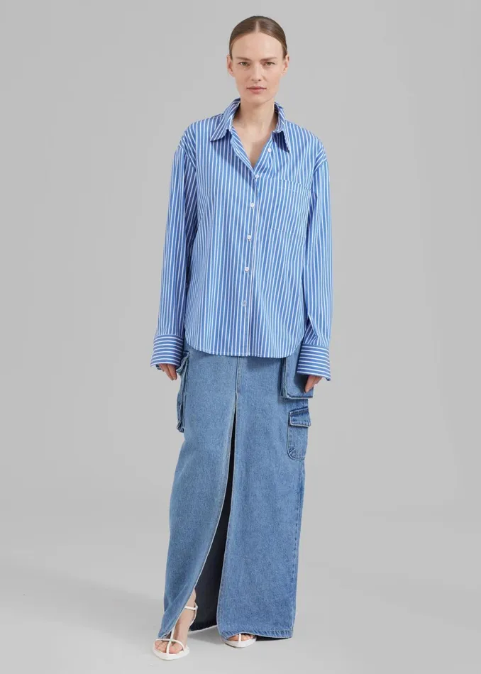 Women The Frankie Shop Tops Lui Thin Stripe Shirt Medium Blue Stripe