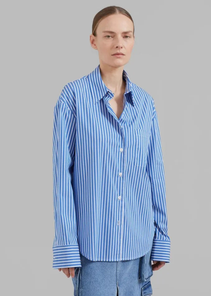 Women The Frankie Shop Tops Lui Thin Stripe Shirt Medium Blue Stripe