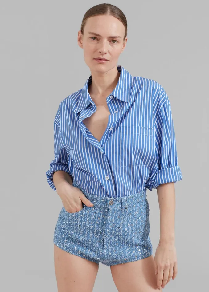Women The Frankie Shop Tops Lui Thin Stripe Shirt Medium Blue Stripe