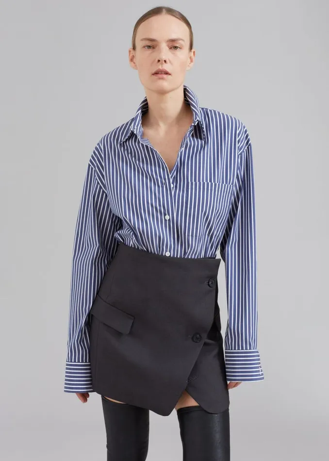 Women The Frankie Shop Tops Lui Thin Stripe Shirt Navy Stripe
