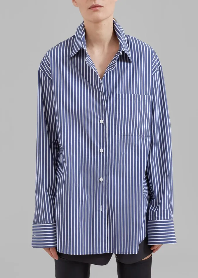 Women The Frankie Shop Tops Lui Thin Stripe Shirt Navy Stripe