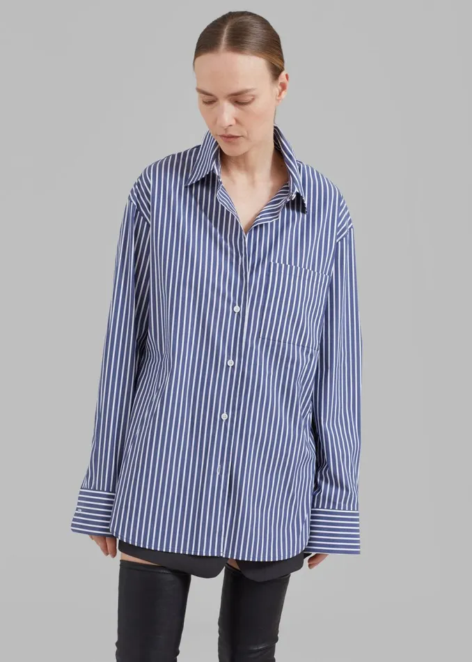 Women The Frankie Shop Tops Lui Thin Stripe Shirt Navy Stripe