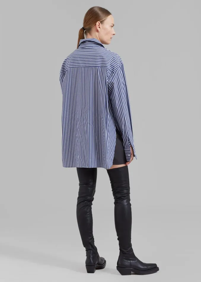 Women The Frankie Shop Tops Lui Thin Stripe Shirt Navy Stripe