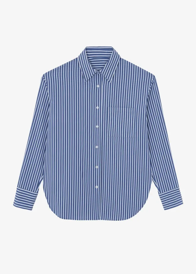 Women The Frankie Shop Tops Lui Thin Stripe Shirt Navy Stripe