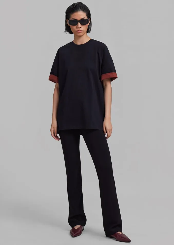 Women The Frankie Shop Tops Mani Roll Up Sleeve Tee Blackred