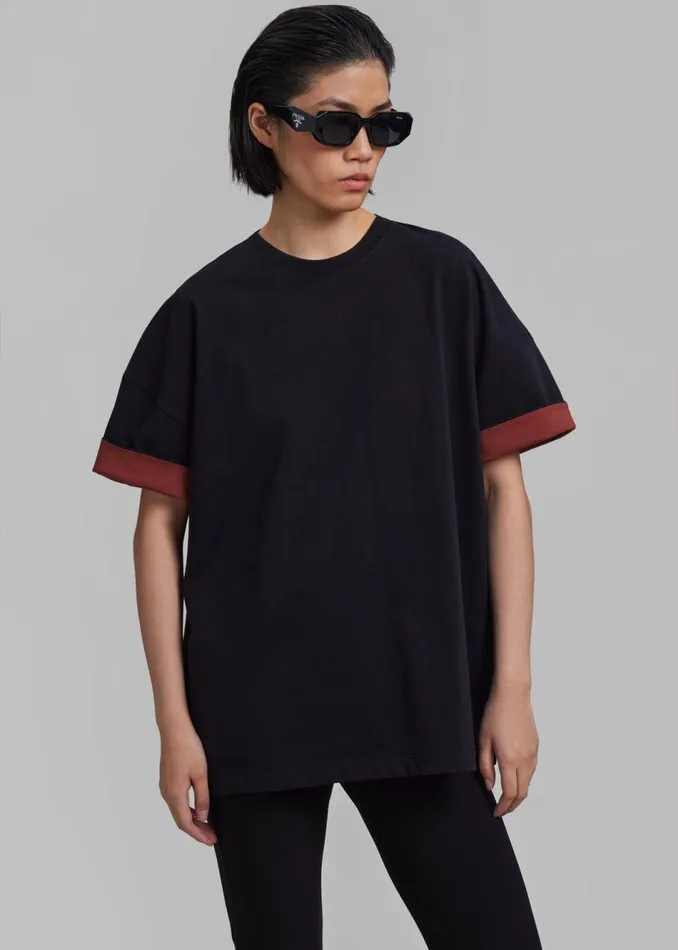 Women The Frankie Shop Tops Mani Roll Up Sleeve Tee Blackred