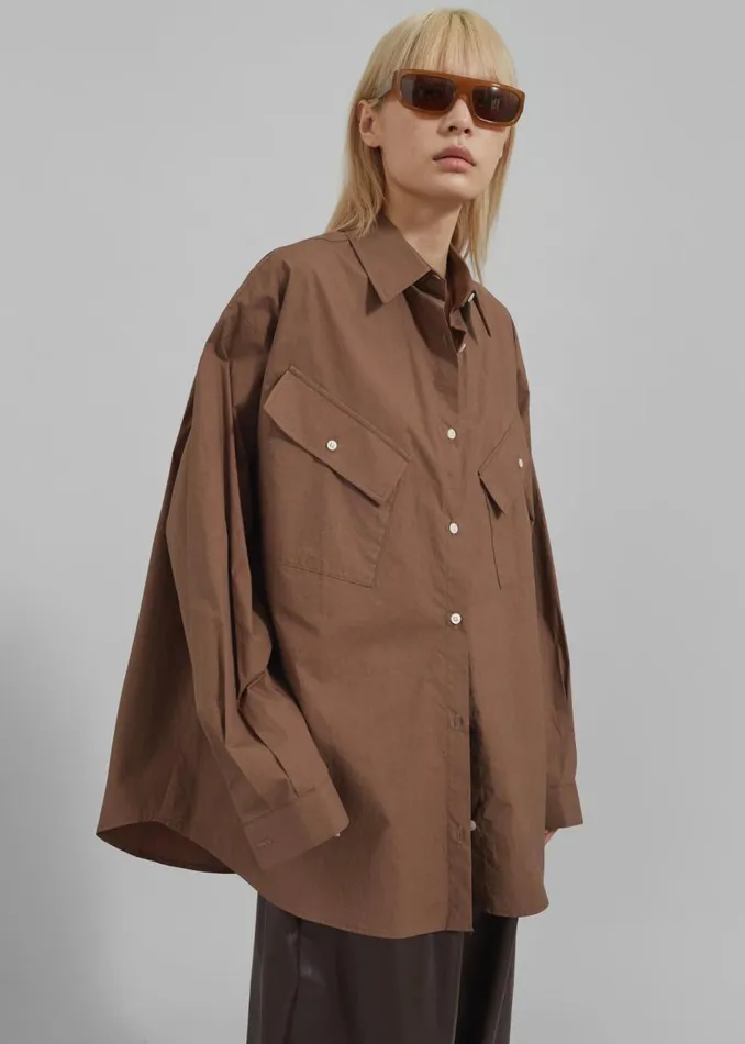 Women The Frankie Shop Tops Marin Button Up Utility Shirt Brown