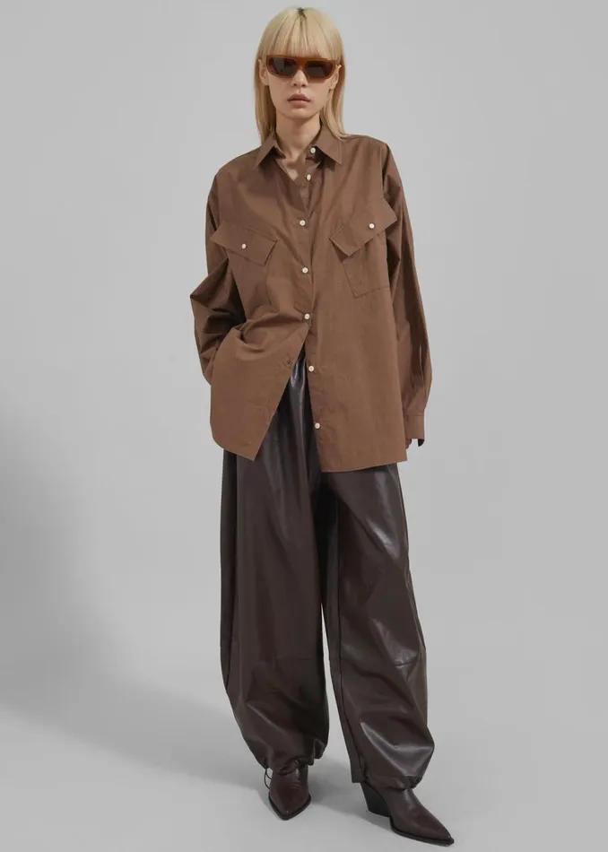 Women The Frankie Shop Tops Marin Button Up Utility Shirt Brown