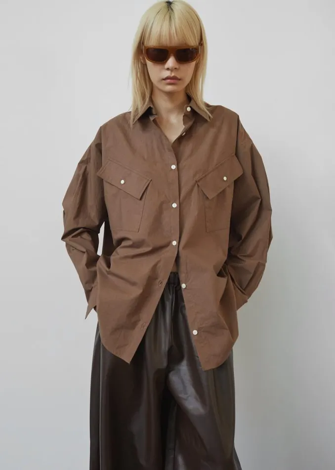 Women The Frankie Shop Tops Marin Button Up Utility Shirt Brown