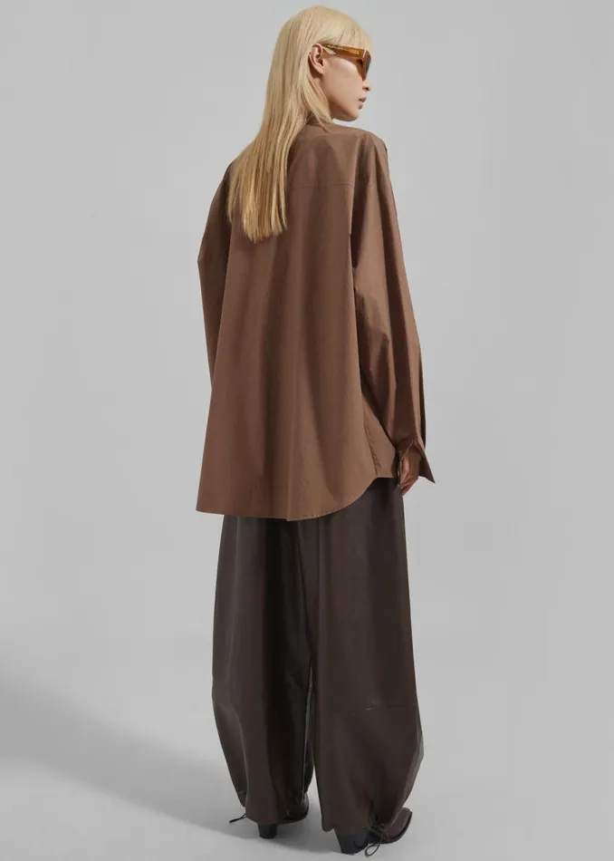 Women The Frankie Shop Tops Marin Button Up Utility Shirt Brown