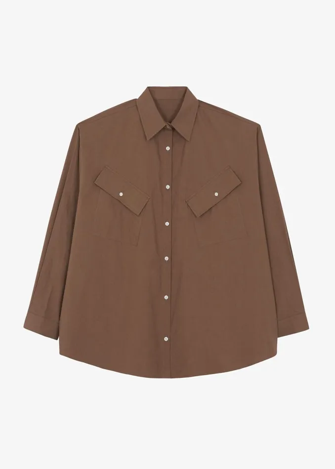 Women The Frankie Shop Tops Marin Button Up Utility Shirt Brown