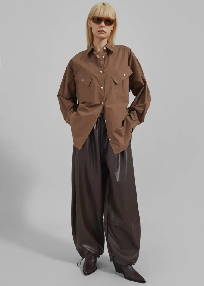 Women The Frankie Shop Tops Marin Button Up Utility Shirt Brown