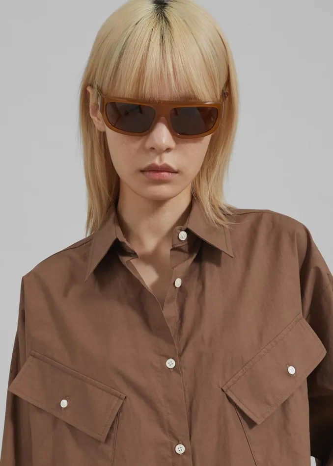 Women The Frankie Shop Tops Marin Button Up Utility Shirt Brown