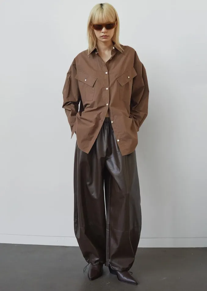 Women The Frankie Shop Tops Marin Button Up Utility Shirt Brown