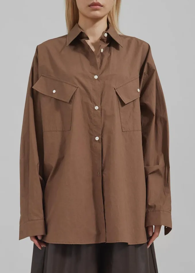 Women The Frankie Shop Tops Marin Button Up Utility Shirt Brown