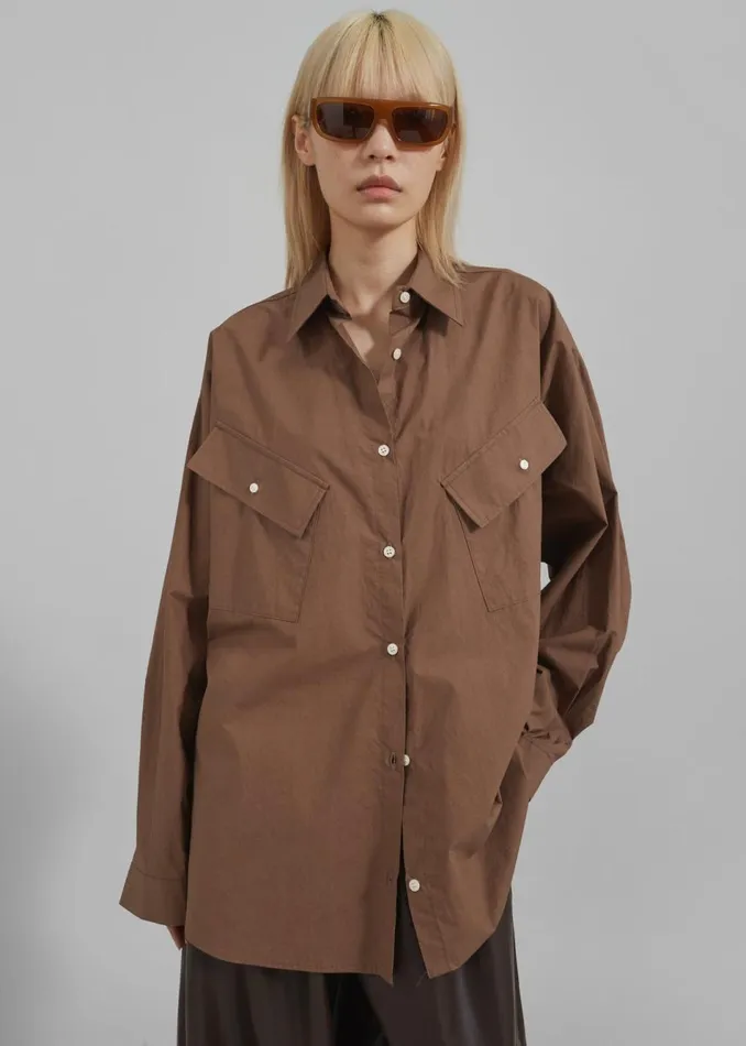 Women The Frankie Shop Tops Marin Button Up Utility Shirt Brown