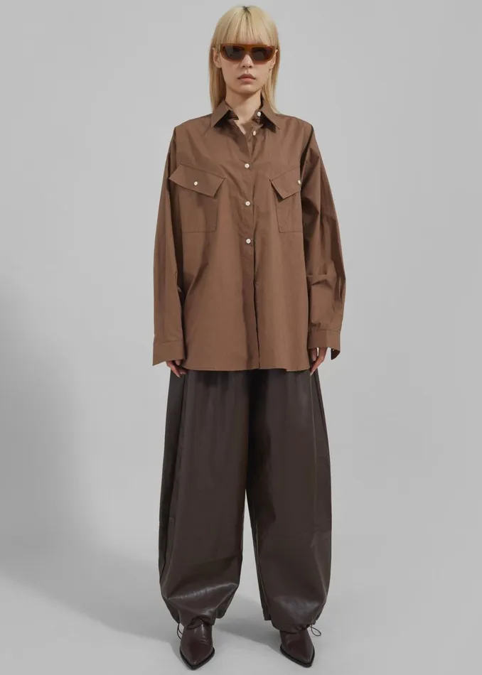 Women The Frankie Shop Tops Marin Button Up Utility Shirt Brown