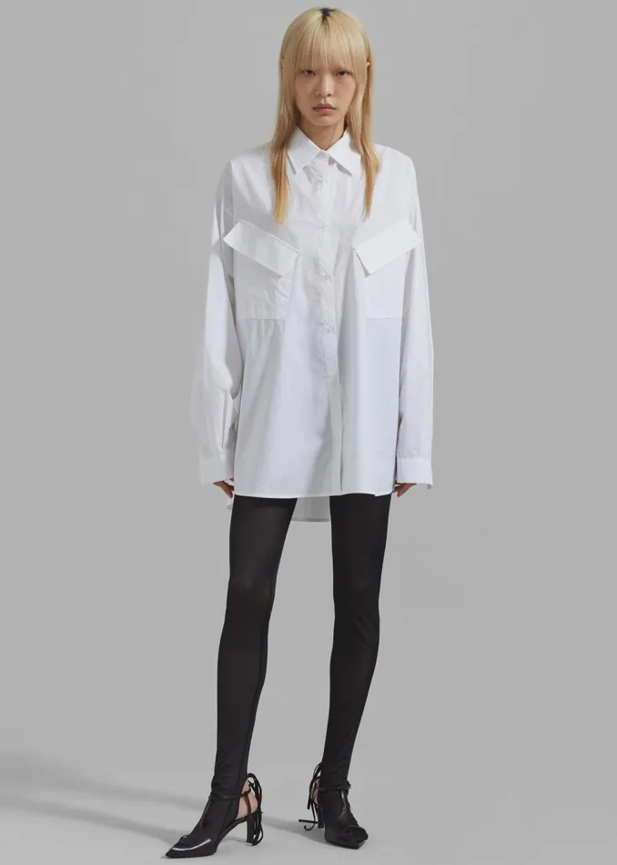 Women The Frankie Shop Tops Marin Button Up Utility Shirt White