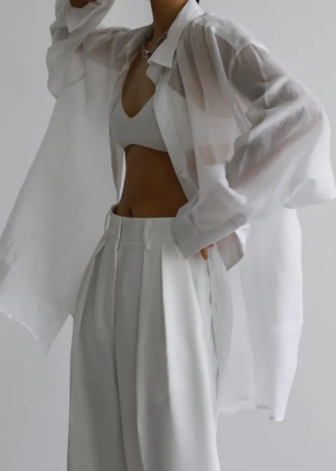 Women The Frankie Shop Tops Marlow Oversized Linen Shirt White