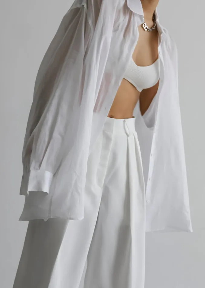 Women The Frankie Shop Tops Marlow Oversized Linen Shirt White