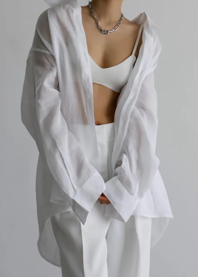 Women The Frankie Shop Tops Marlow Oversized Linen Shirt White