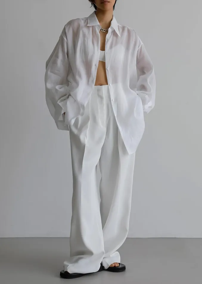 Women The Frankie Shop Tops Marlow Oversized Linen Shirt White