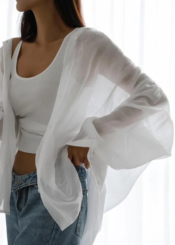 Women The Frankie Shop Tops Marlow Oversized Linen Shirt White