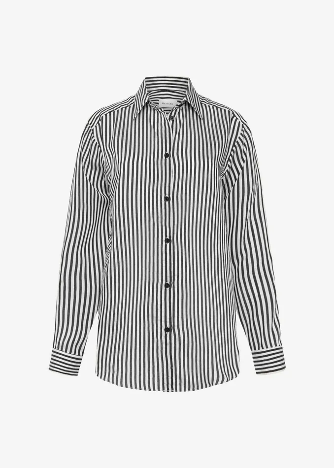 Women The Frankie Shop Tops Matteau Classic Contrast Stripe Shirt Ink Stripe