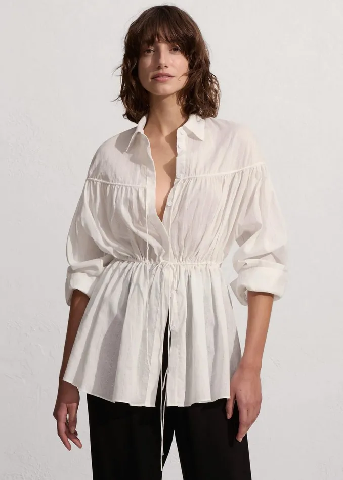Women The Frankie Shop Tops Matteau Embroidered Drawcord Tunic White