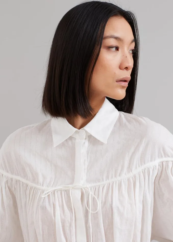 Women The Frankie Shop Tops Matteau Embroidered Drawcord Tunic White