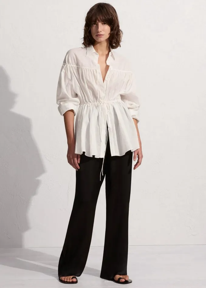 Women The Frankie Shop Tops Matteau Embroidered Drawcord Tunic White