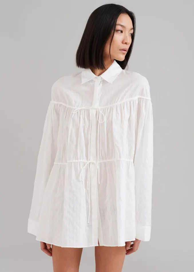 Women The Frankie Shop Tops Matteau Embroidered Drawcord Tunic White