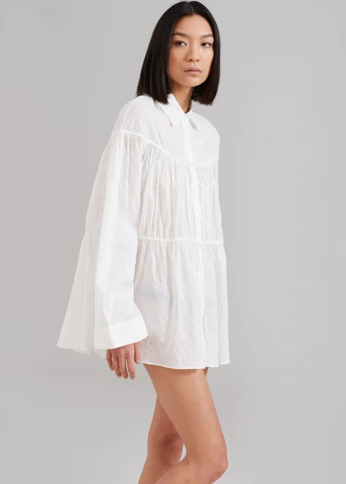 Women The Frankie Shop Tops Matteau Embroidered Drawcord Tunic White