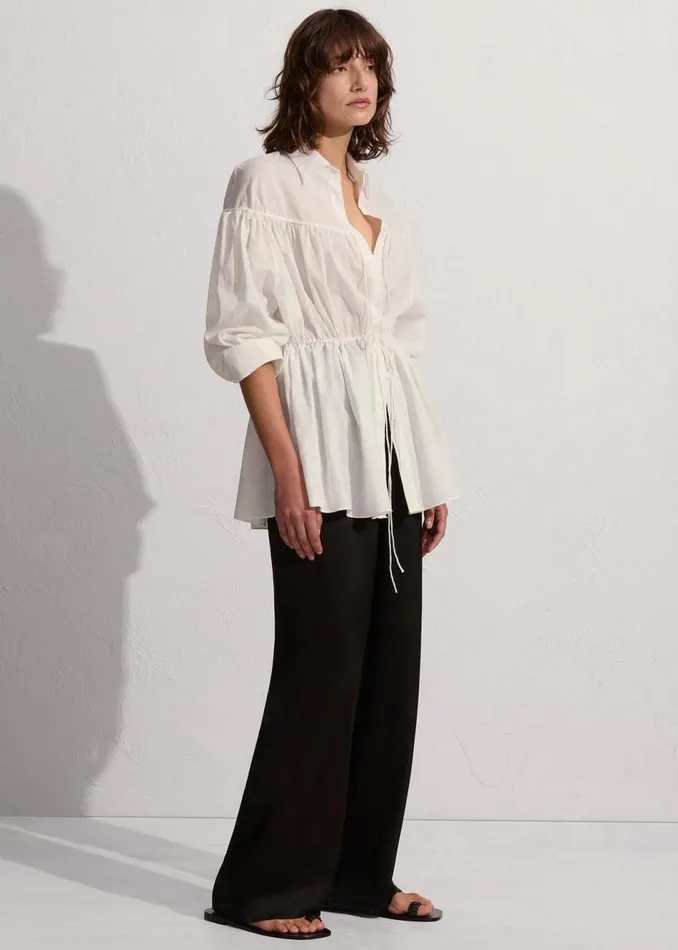Women The Frankie Shop Tops Matteau Embroidered Drawcord Tunic White