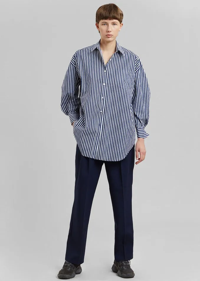 Women The Frankie Shop Tops Melody Cotton Shirt Navy Stripe