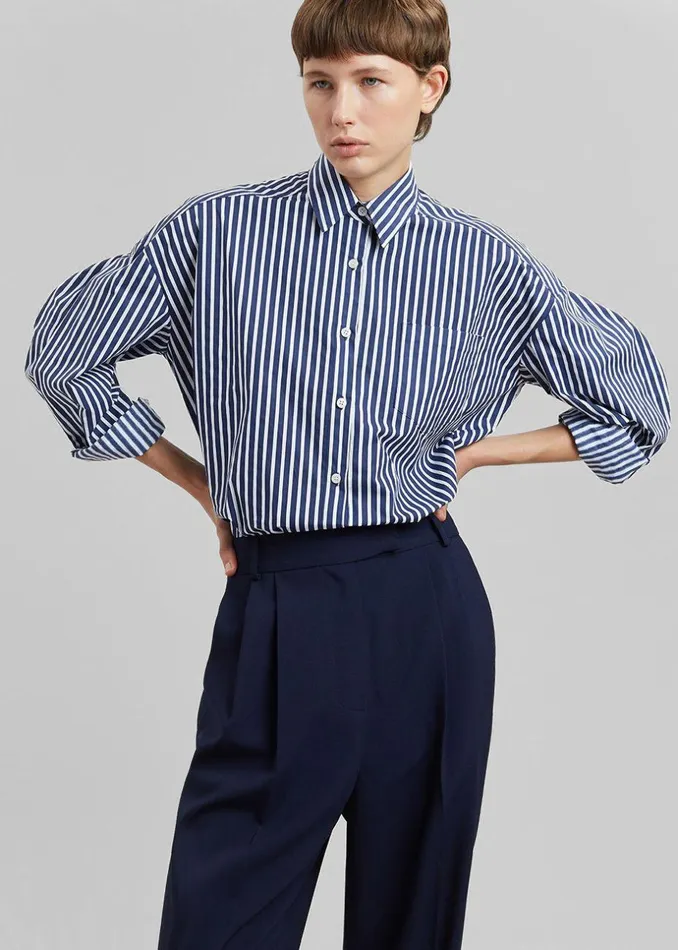 Women The Frankie Shop Tops Melody Cotton Shirt Navy Stripe