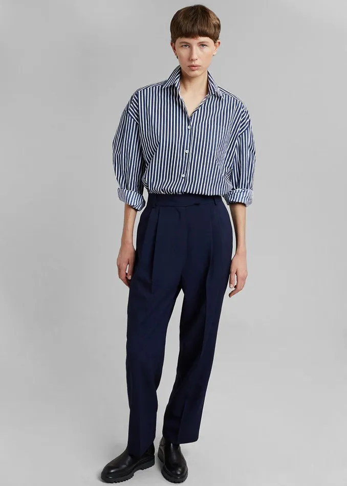 Women The Frankie Shop Tops Melody Cotton Shirt Navy Stripe