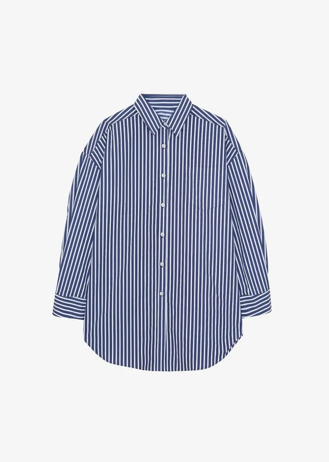 Women The Frankie Shop Tops Melody Cotton Shirt Navy Stripe