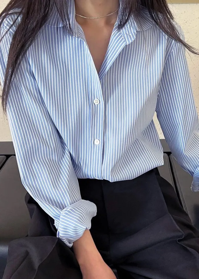 Women The Frankie Shop Tops Mina Shirt Blue Stripe