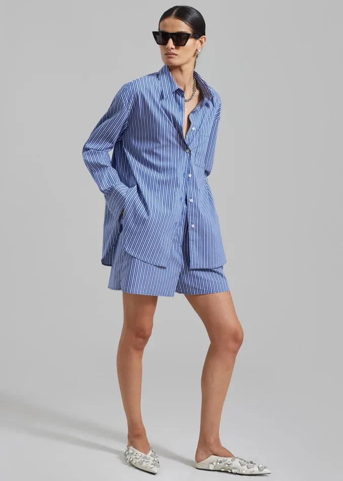 Women The Frankie Shop Tops Mirca Pocket Shirt Blue Multi Stripe