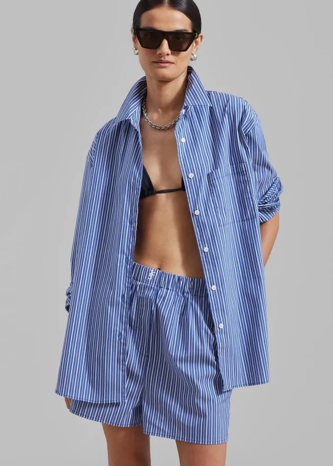 Women The Frankie Shop Tops Mirca Pocket Shirt Blue Multi Stripe