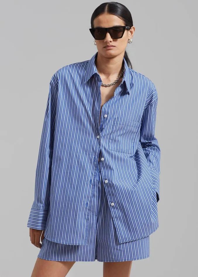 Women The Frankie Shop Tops Mirca Pocket Shirt Blue Multi Stripe