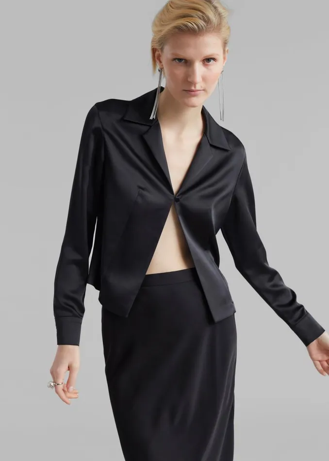Women The Frankie Shop Tops Monroe Satin Shirt Black