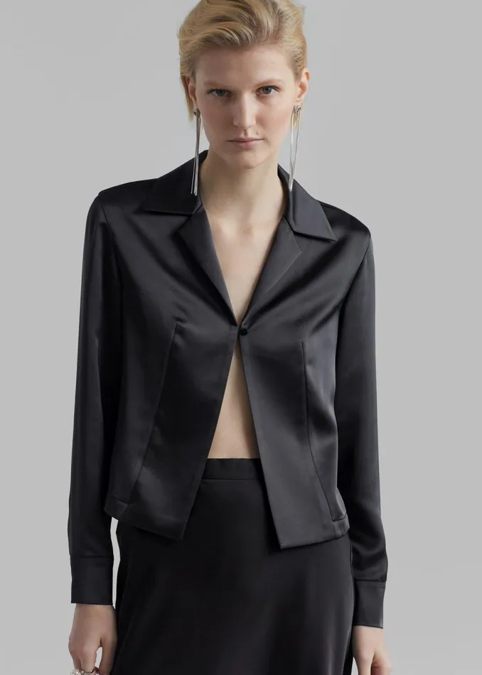 Women The Frankie Shop Tops Monroe Satin Shirt Black