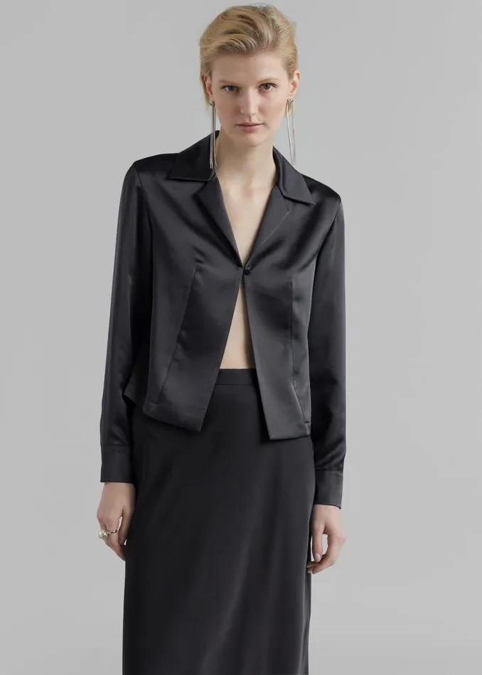 Women The Frankie Shop Tops Monroe Satin Shirt Black