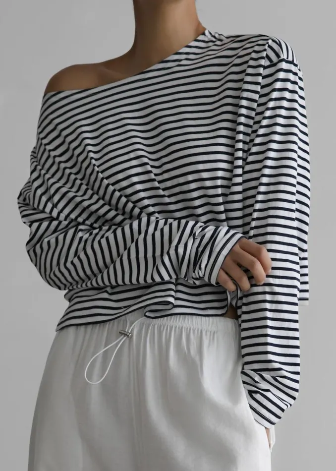 Women The Frankie Shop Tops Neha Cropped Top Navy Stripe