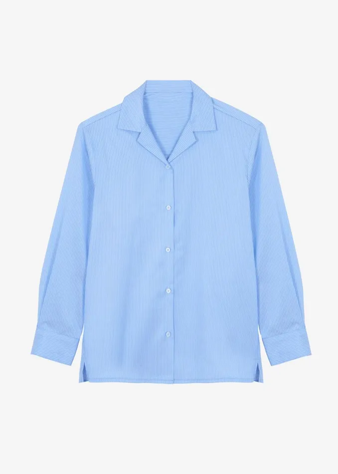 Women The Frankie Shop Tops Noah Padded Button Up Shirt Blue Pinstripe