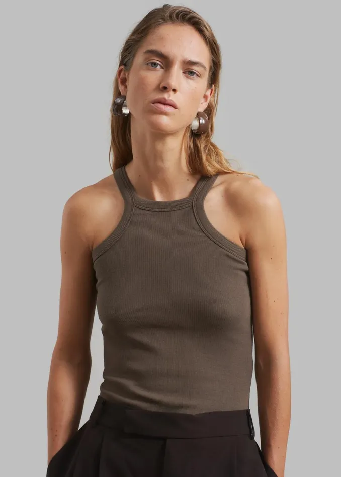 Women The Frankie Shop Tops Omi Halter Tank Top Brown