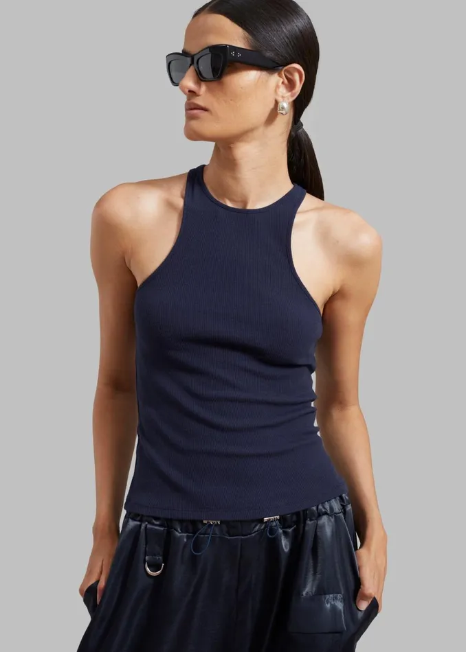 Women The Frankie Shop Tops Ophelia Rib Tank Top Navy