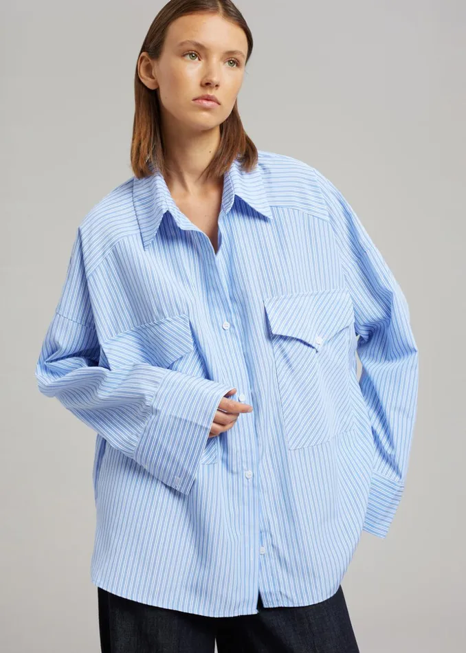 Women The Frankie Shop Tops Orson Pocket Shirt Blue Stripe